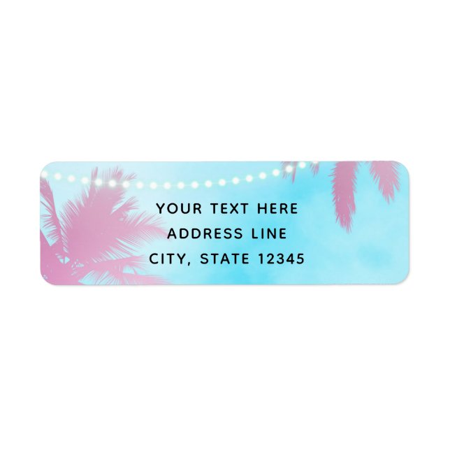 Dreamy Pink Palm Trees & Blue Sky String Lights Label (Front)