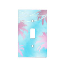 Dreamy Pink Palm Trees & Blue Sky String Lights Light Switch Cover