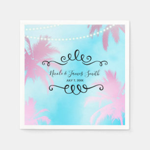Dreamy Pink Palm Trees & Blue Sky String Lights Paper Napkins