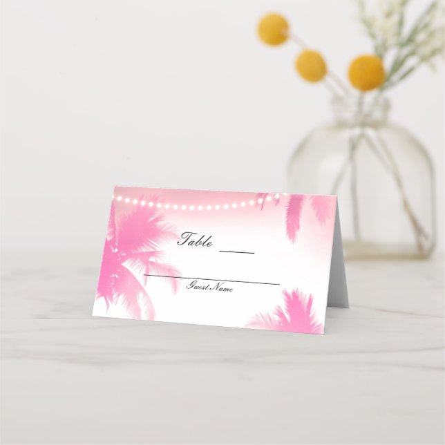 Dreamy Pink Palm Trees & Lights Table Seat Place Place Card (Back)