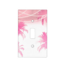 Dreamy Pink Palm Trees & String Lights Beach Light Switch Cover