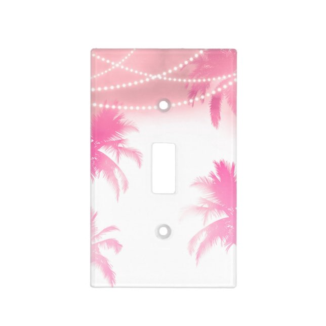 Dreamy Pink Palm Trees & String Lights Beach Light Switch Cover (Front)