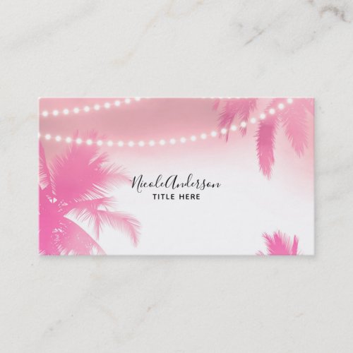 Dreamy Pink Palm Trees  String Lights Beachy Glam Business Card