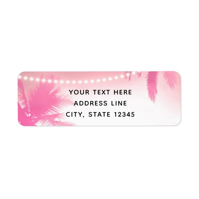 Dreamy Pink Palm Trees & String Lights Label (Front)