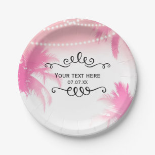 Dreamy Pink Palm Trees & String Lights Party Paper Plates