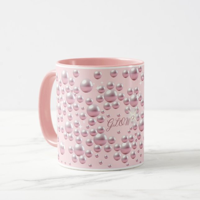 Dreamy Pink Pearl Mug - Soft Aesthetic, coffee cup (Front Left)