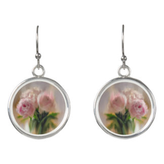 Dreamy Pink Peonies in White Vase Earrings