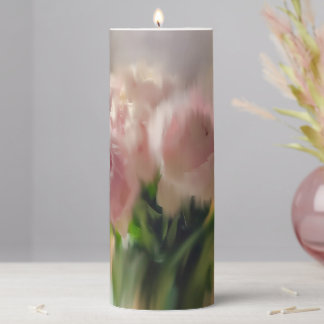 Dreamy Pink Peonies in White Vase Pillar Candle
