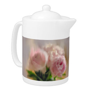 Dreamy Pink Peonies in White Vase Teapot
