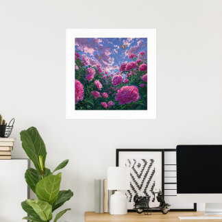 Dreamy Pink Peony Garden Art Poster