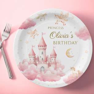 Dreamy Pink Princess Castle Birthday Party Paper Plates