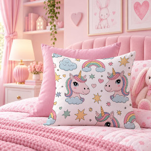 Dreamy Pink Purple Unicorn Girls Room Pillow Art