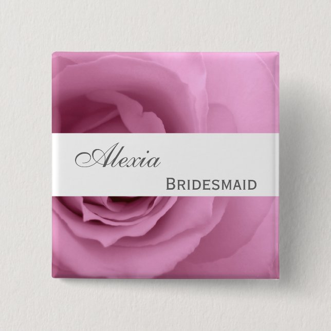 Dreamy PINK Rose Custom Name Bridesmaid V2 Button (Front)