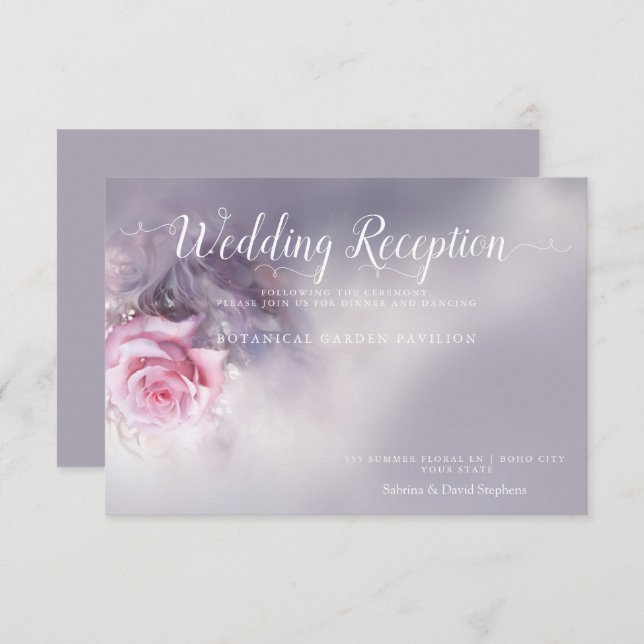 Dreamy Pink Rose - Dusty Lilac Thank You Card (Front/Back)