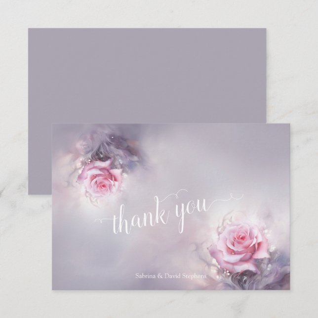 Dreamy Pink Rose on Dusty Lilac Thank You Card (Front/Back)