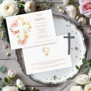 Dreamy Pink Shades Floral Cross-Shape Baptism Invitation