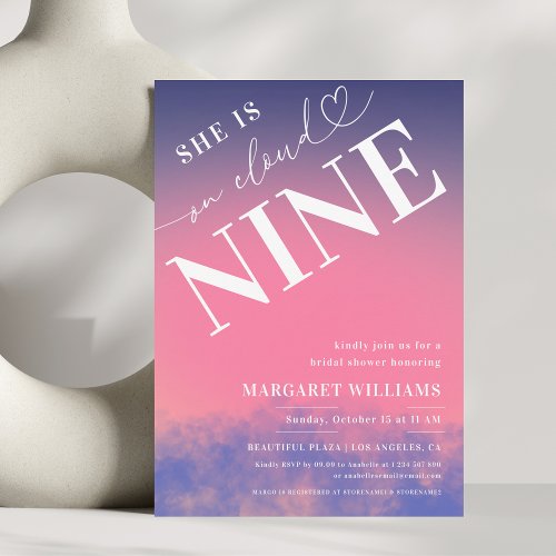 Dreamy Pink Shes on Cloud Nine Bridal Shower Invitation