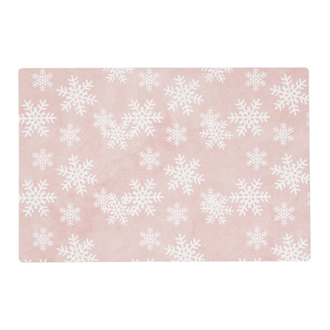 Dreamy Pink Snowflake Pattern Holiday Christmas  Placemat (Front)