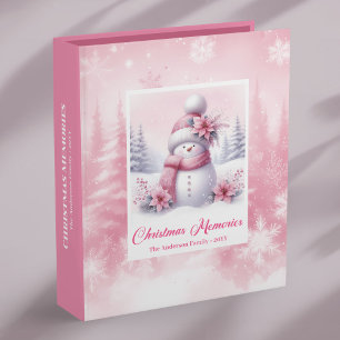 Dreamy Pink Snowman Christmas Memories Album Binde 3 Ring Binder