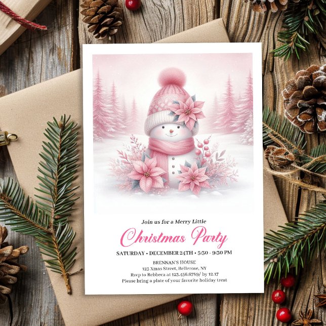 Dreamy Pink Snowman Digital Christmas Invite  (Dreamy Pink Snowman Digital Christmas Invite for Kids)