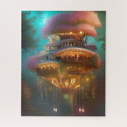 Dreamy Pink Treehouse Digital Art  Jigsaw Puzzle