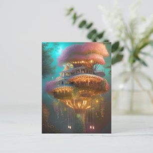 Dreamy Pink Treehouse Digital Art   Postcard