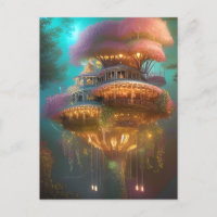 Dreamy Pink Treehouse Digital Art    Postcard