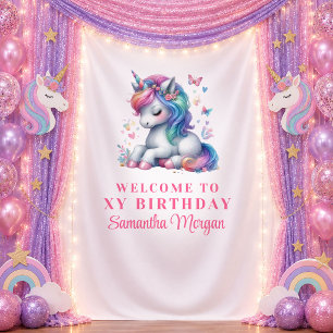 Dreamy Pink Unicorn Girl Birthday Backdrop