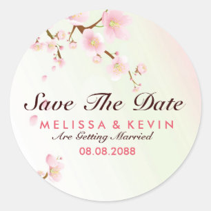 Dreamy Pink & White Cherry Blossom Save The Date Classic Round Sticker