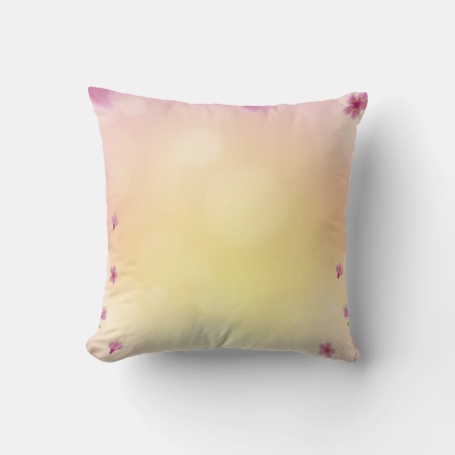 Dreamy Pink Yellow Floral Gradient Throw Pillow (Front)