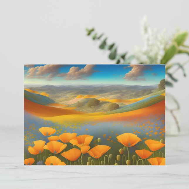 Dreamy Poppies Digital Art Flat Greeting Card (Standing Front)