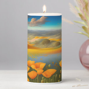 Dreamy Poppies Digital Art   Pillar Candle
