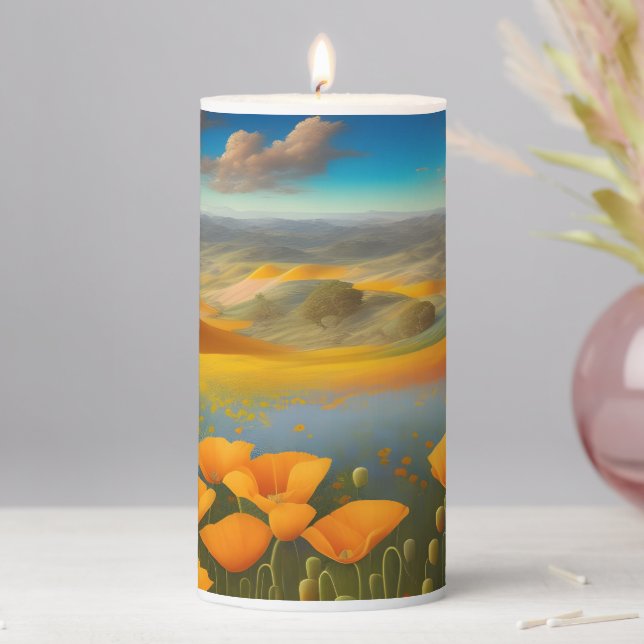Dreamy Poppies Digital Art   Pillar Candle (In Situ)