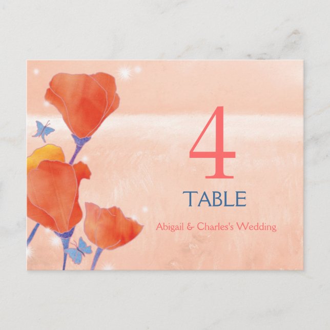 Dreamy Poppy Field Wedding Table Number (Front)