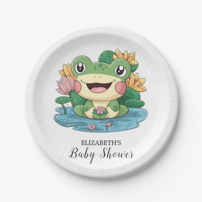 Dreamy Pretty Frog Baby Shower Paper Plates (Front)