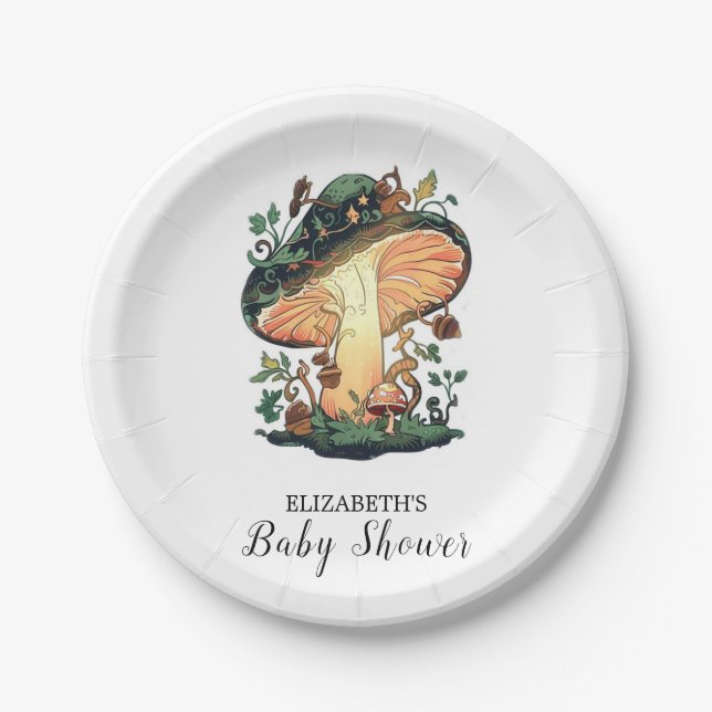 Dreamy Pretty Mushroom Baby Shower Paper Plates (Front)