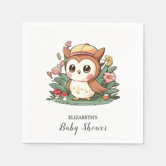 Dreamy Pretty Owl Baby Shower Napkins (Front)