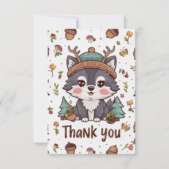 Dreamy Pretty Wolf Thank You Card (Front)