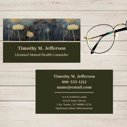 Dreamy Psychologist Course Cream Green Floral Business Card
