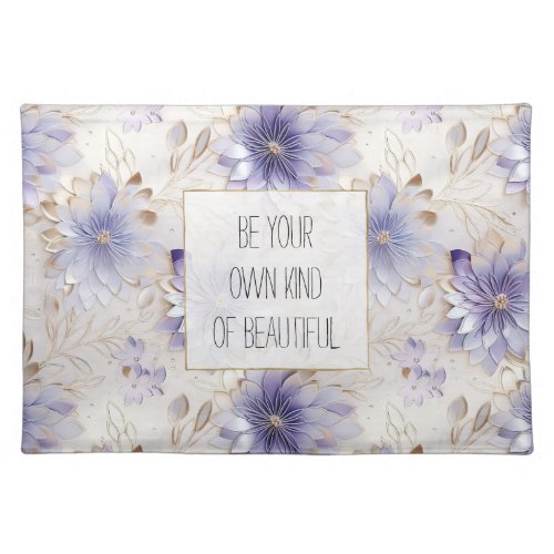 Dreamy Purple Blue Mist Gold Pearl Floral Cloth Placemat