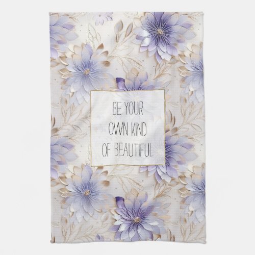 Dreamy Purple Blue Mist Gold Pearl Floral Kitchen Towel