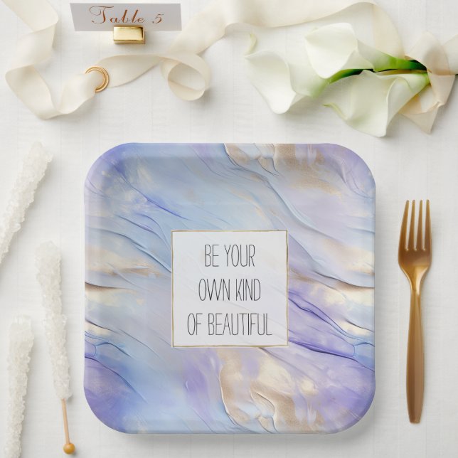 Dreamy Purple Blue Mist Gold Pearl  Paper Plates (Wedding)