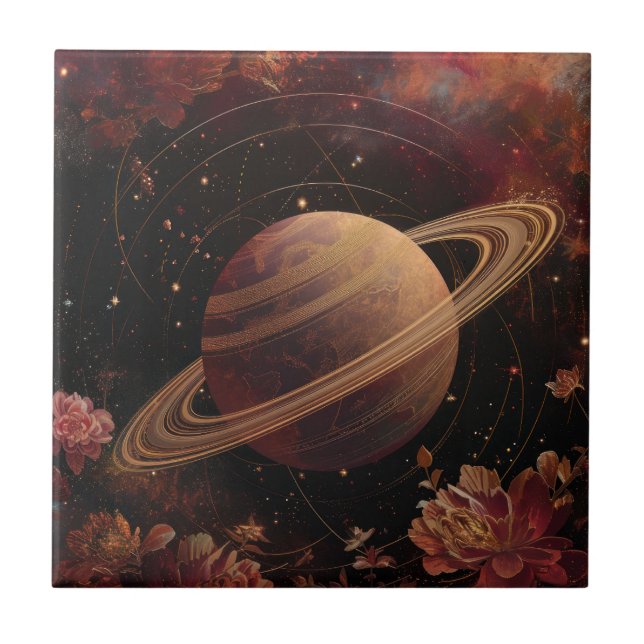 Dreamy Purple Cosmos Crystal Planet Ceramic Tile (Front)
