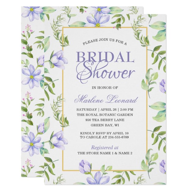 Dreamy Purple Garden Romantic Bridal Shower Invitation