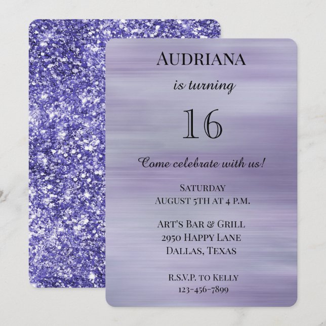 Dreamy Purple Lavender Glam Glitter Birthday Invitation (Front/Back)