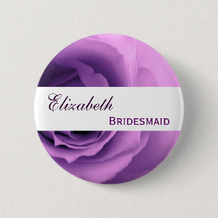 Dreamy Purple Rose Floral Custom Name Bridesmaid Button