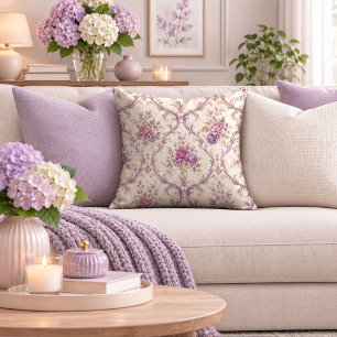 Dreamy Purple Roses Gold Border Cushion Decor