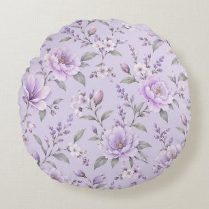 Dreamy Purple Watercolor Floral Seamless Pattern Round Pillow