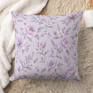 Dreamy Purple Watercolor Floral Seamless Pattern Throw Pillow