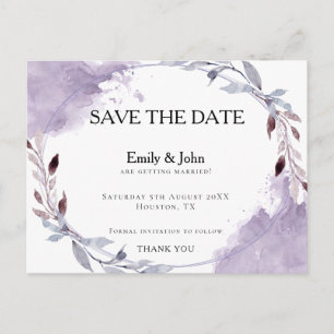 Dreamy Purple Watercolor Leaves/Save The Date Postcard